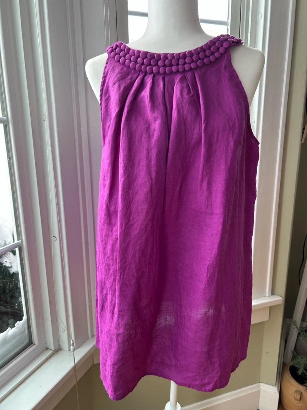 Alexandra Bartlett Dress Tunic Magenta Purple 100% Linen Button Size Large